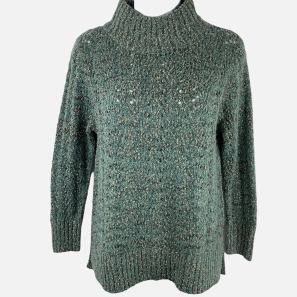 Democracy Ribbed Mock Neck Knit Speckled Green Gold Sweater